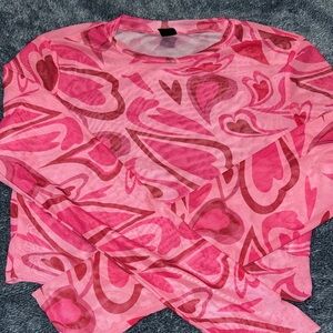SHEIN Pink and Red Heart Print Top